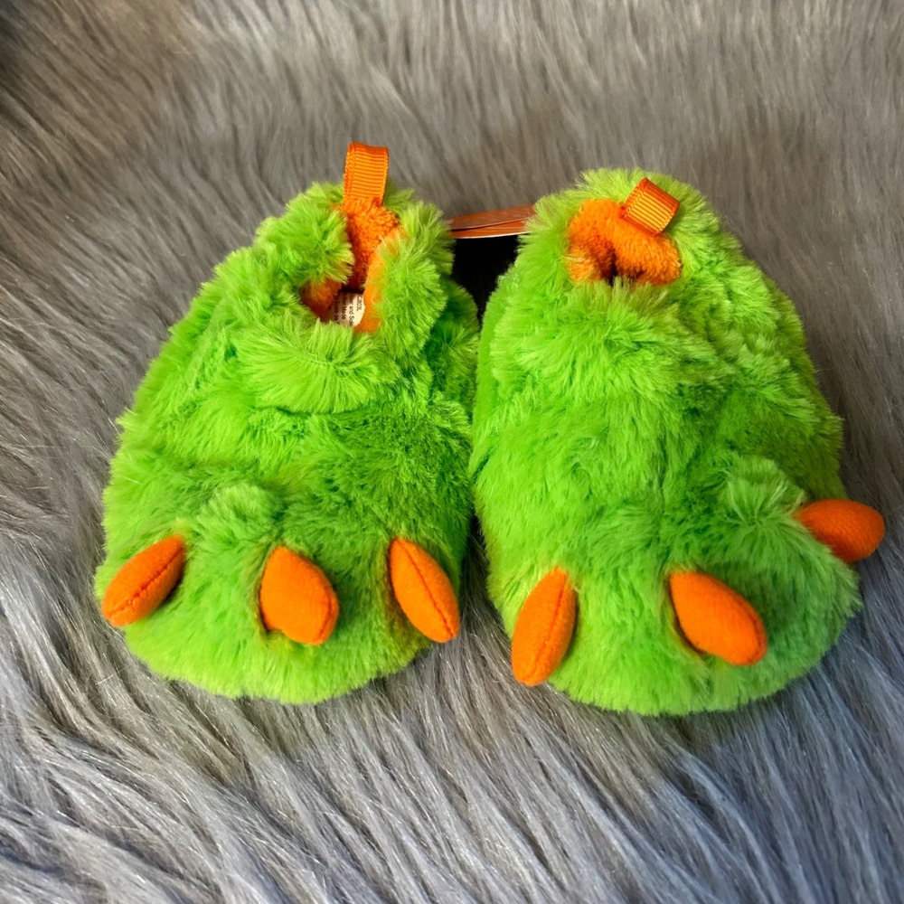 Wonder Nation Monster Claw Feet Slippers Baby Boys Size 3 Green‎ Fluffy Shoes
